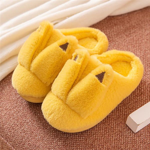 

slipper winter plush home slippers for children indoor warm fur platform slide kids shoes flat slip on boy girl flip-flop, Black;grey