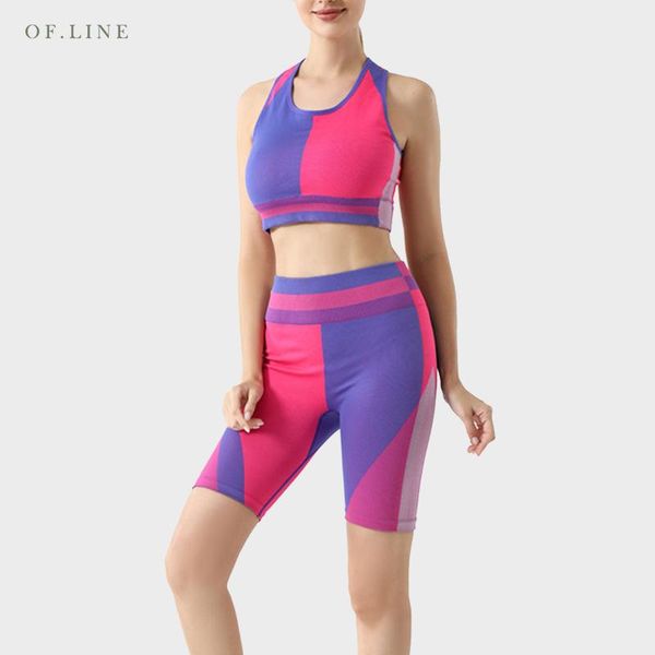 

yoga outfit set 2pcs women gym clothing stitching contrast color outdoor sports underwear fitness shorts suit