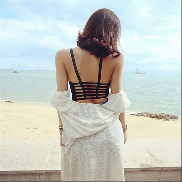 

summer vest streetwear womens tank strapless bra crop backless hollow out with pad white
