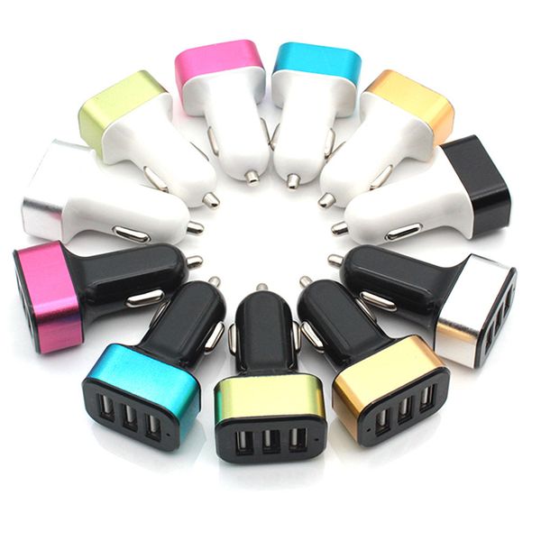 Portable 3 Porta USB Car Charger Cor Aleatório 2.1A 1A Telefones Móveis Carregando Quick Ports Triple Auto Carregadores Adaptador 12V 24V