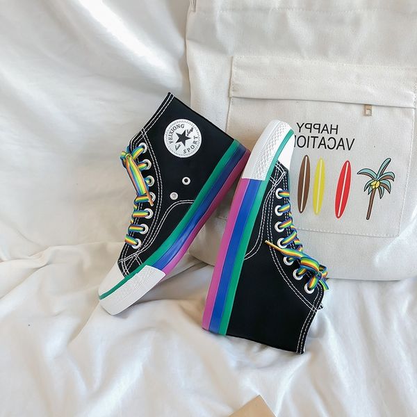 

dress shoes rainbow bottom casual woman high sneakers canvas female white ir78, Black