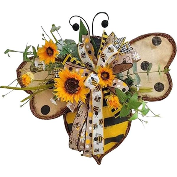 

decorative flowers & wreaths artificial sunflower bees wreath summer with yellow and green leaves front door home decoration
