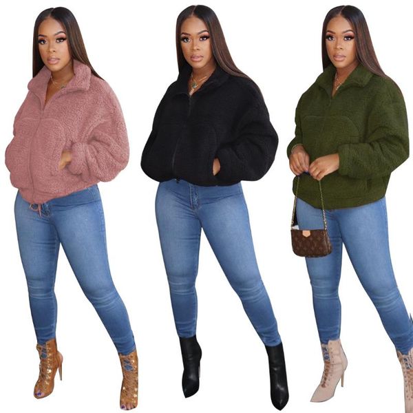 

women's vests coolhappy 2021 style fashion casual solid color zipper stand collar long sleeve winter women wool coat, Black;white