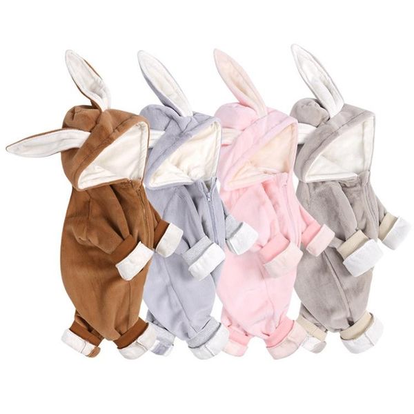 Tuta invernale in velluto spesso neonato manica lunga coniglietto pagliaccetti caldi per bambini cappello da coniglio tute con cappuccio