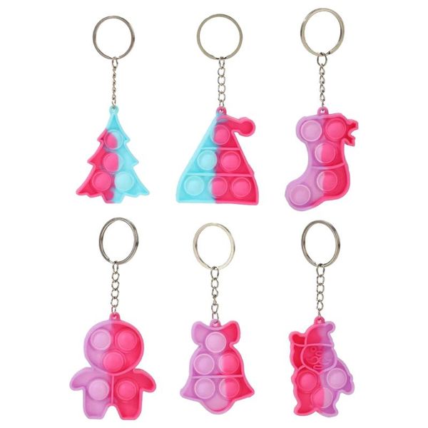 

party favor christmas push bubble toys silicone keychain reliver stress squeeze funny multiple-uses gift pendant for children autism
