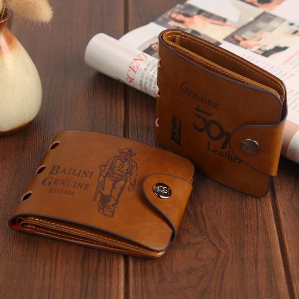 

purse 2021 men's short wallet retro large capacity buckle wallets men, White
