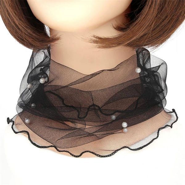 

scarves 1pc elegant transparent women ladies scarf fake pearl decor mesh necklace circle for autumn clothing accessories, Blue;gray