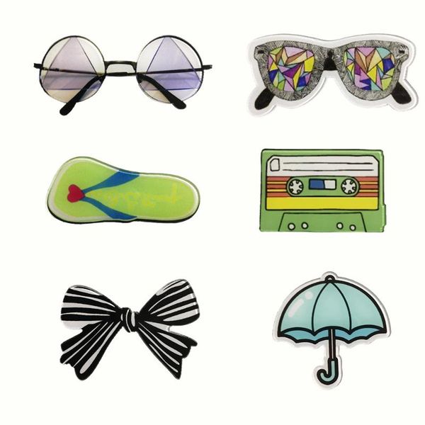 

pins, brooches punk music lovers acrylic pins bowknot umbrella glasses badge brooch lapel for backpacks shirt cool gothic jewelry gift, Gray