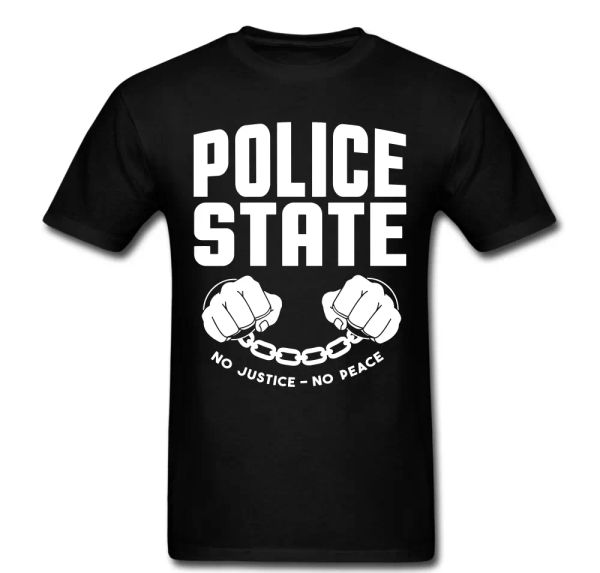 

police state no justice no peace handcuffs t shirt tee, White;black