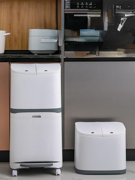 

waste bins kitchen trash can press double large barrels dustbin dry wet separation with lid bin lixeira banheiro storage bucket