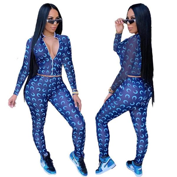 

tracksuits autumn and winter fashion multicolor printing two-piece women's zipper long sleeve + pencil pants with casual sports suit, Gray