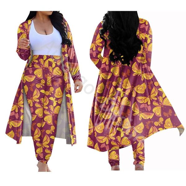 

women's tracksuits elegante butterflies design women plus size two piece outfits long coat and elastic legging set for custom ponchos y, Gray