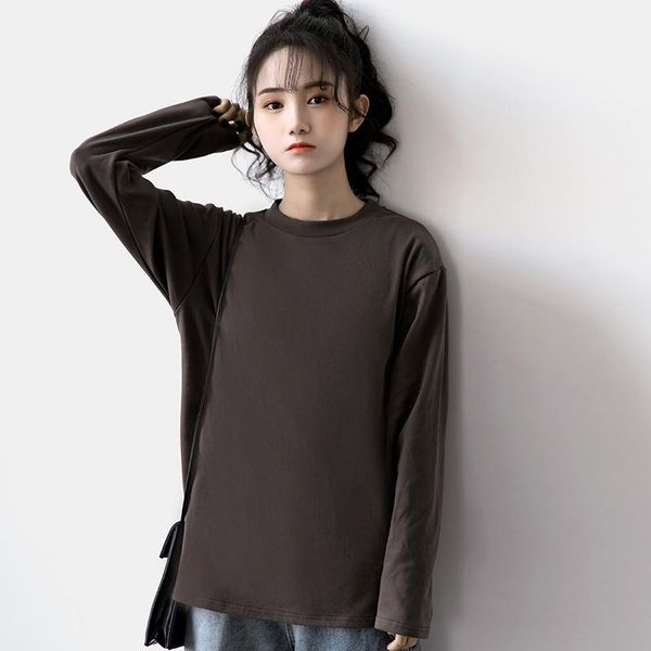 

women's sweaters 2021 spring retro hong kong style coffee colored & long-sleeved t-shirt female laser optical according to law hooped h, White;black
