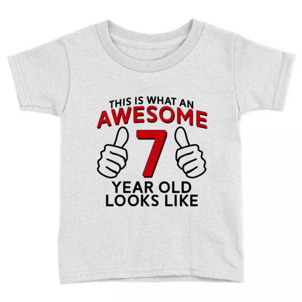 

awesome 7 year old kids t-shirt 7th birthday celebration gift cool top, White;black