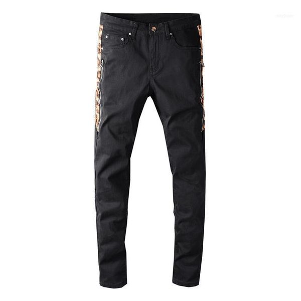 

men's jeans 2021 streetwear men black color slim fit zipper spliced patchwork designer hip hop homme1, Blue