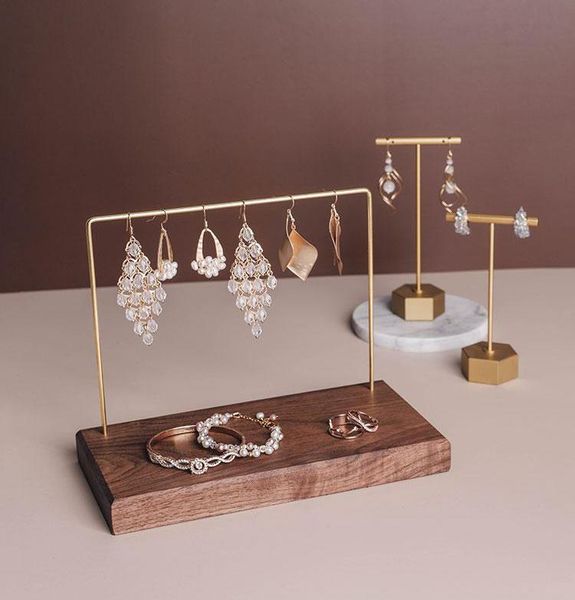 

hooks & rails black walnut jewelry rack ring and earring nails organizer earrings hanging bracket eardrop holder shelf table display