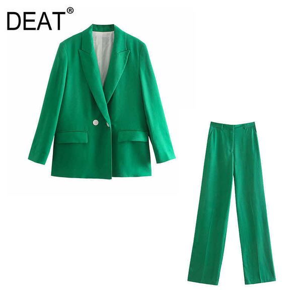 

[deat] women spring fashion single-breasted long sleeve green blazer wide leg pants two-piece suit 13q769 210930, White