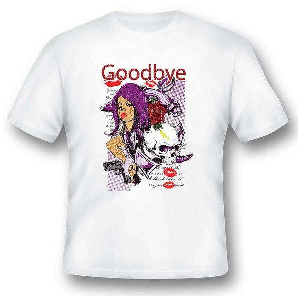 

goodbye girl skull and gun rose lips black or white tee, White;black