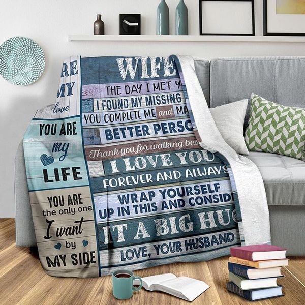 

you are my life fleece blanket letter printed warm for sofa bed vj-drop carpets