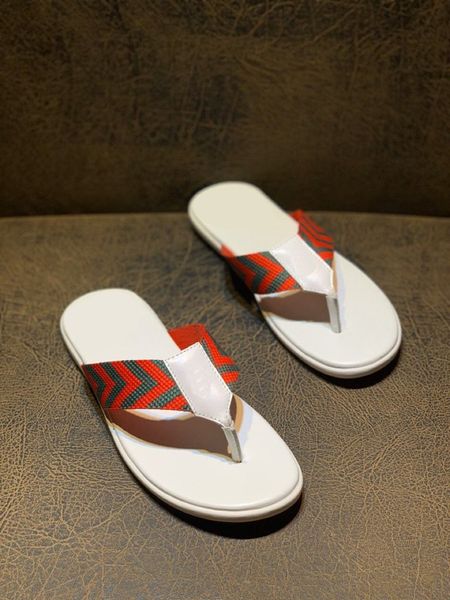 

Men's summer flip flops stylish designer leather sandals simple black slippers with red and green stripes, As picture