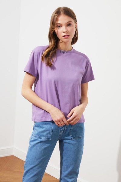 

trendyol printed semifitted knitted t-shirt twoss21ts0731 women's, White