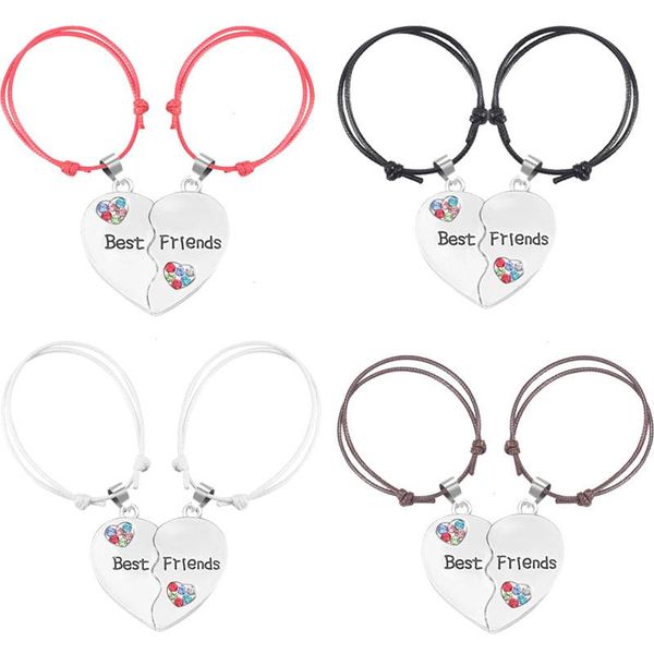 

charm bracelets multicolored leather friend bracelet for women men heart shaped crystal pendant adjustable jewelry gift 2021, Golden;silver