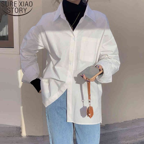 

oversize women and blouses spring korean loose white long sleeve shirt casaul pocket blusas mujer 13155 210417