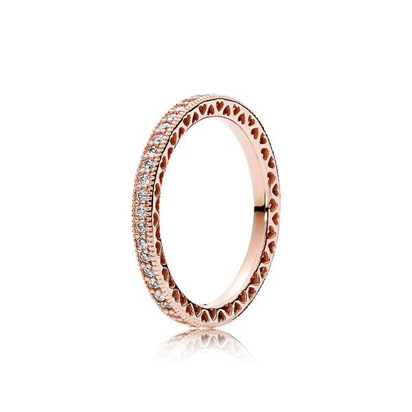 Luxo 18K Rose Gold Cz Diamond Love Heart Ring Wedding Ring Pandora 925 Anéis de prata esterlina com jóias de noivado de conjunto de caixas originais para mulheres