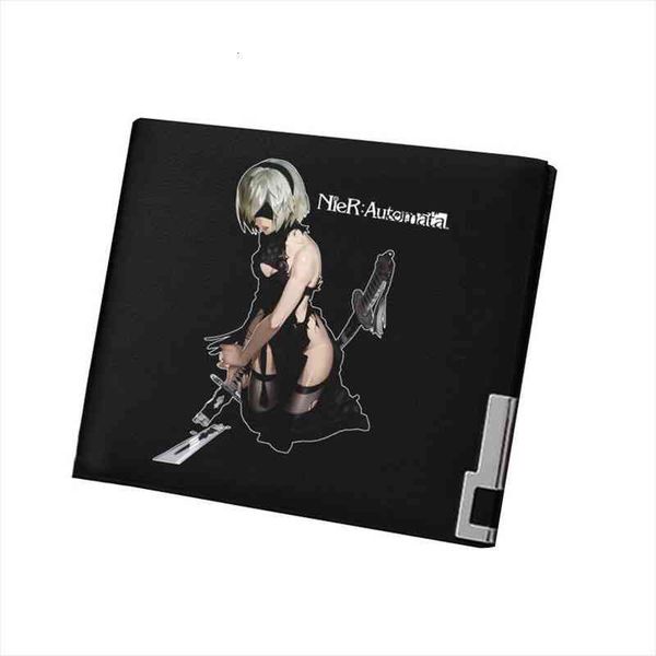 

nier:automata pu leather short wallet women long purse yorha no. 2 type b id card holder anime money bag, Red;black