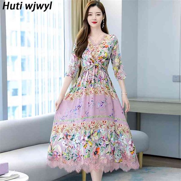 

summer floral chiffon boho vacation maxi dress vintage oversize pink beach long sundress women lace bodycon party vestidos 210528, Black;gray