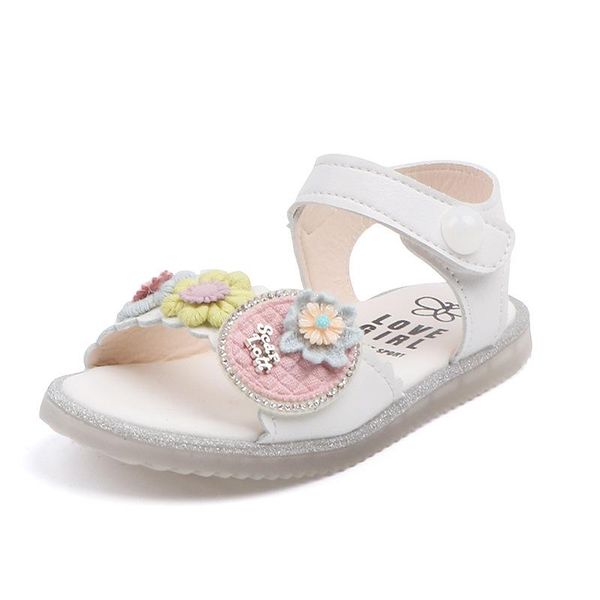 

summer children's flowers pearls open toe beach sandals casual floral soft girls princess flats little kids toddler baby shoes, Black;red