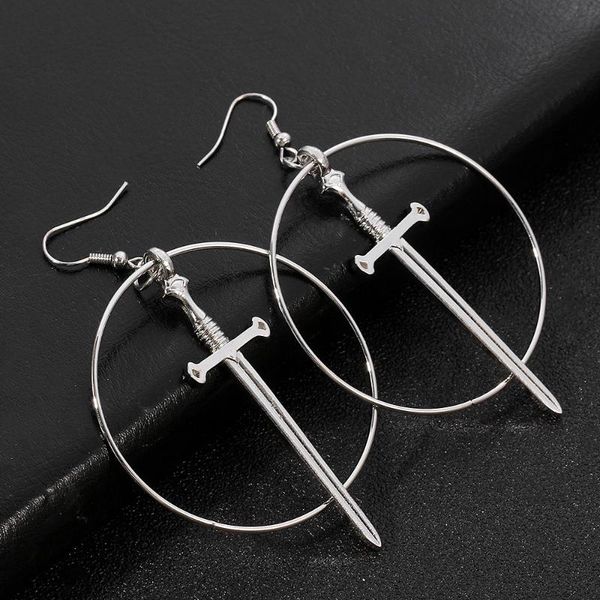 

dangle & chandelier fashion exaggerate circle cross sword punk women charm earrings jewelry cool creative vintage gothic lady chic party, Silver
