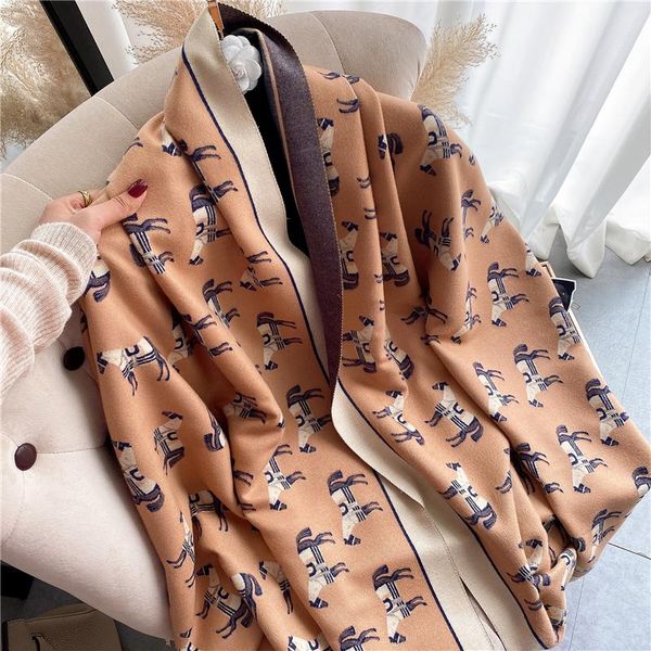 

scarves luxury 2021 design horse scarf women winter pashmina cashmere bufanda thick warm blanket female headscarf hijab shawl and wraps, Blue;gray