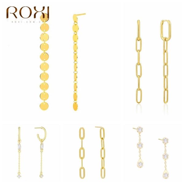 

ins long geometry round paperclip stud earrings for women piercing 925 sterling silver jewelry pendientes earings, Golden;silver