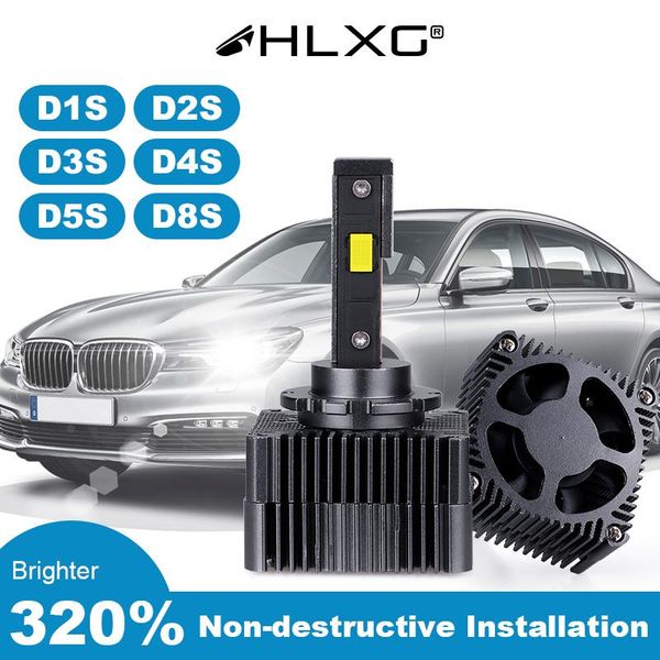 

car headlights hlxg 2pcs d1s d4s d2s led light canbus d3s d5s d8s bulbs 90w 10000lm kit to replace hid conversion lamps no error