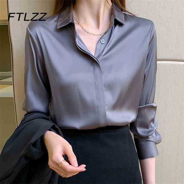 

women satin fashion blouse korean long sleeve button up casual office shirts ladies elegant solid blouses clothes 210525, White