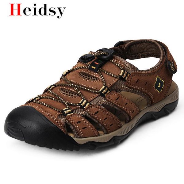 

sandals genuine leather men summer slides beach roman for man fashion non-slip outdoor big size casual sneakers, Black
