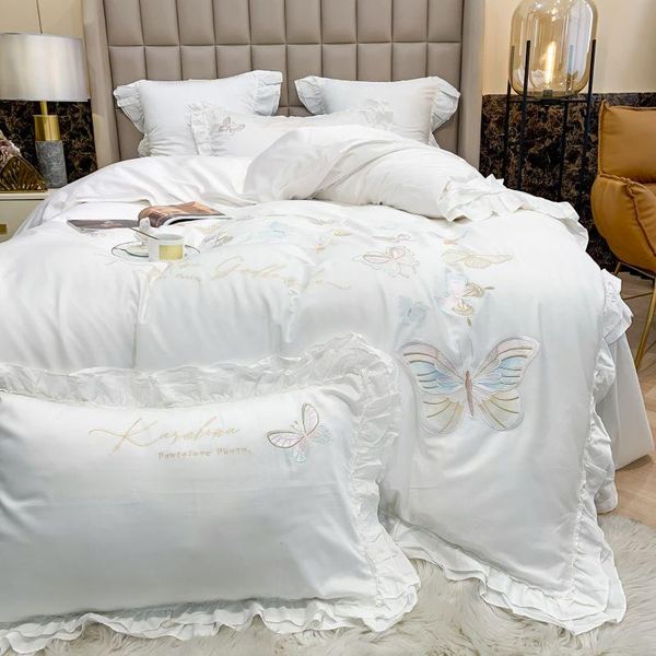 

bedding sets luxury 80s egyptian cotton butterfly embroidery princess set ruffles duvet cover quilt bed linen pillowcases