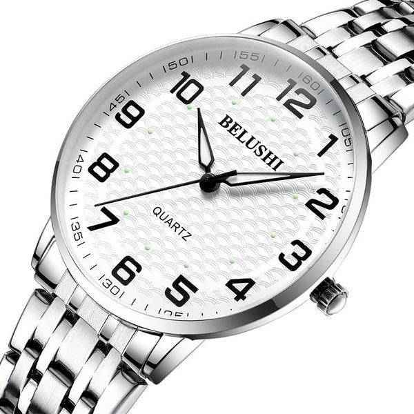

wristwatches the elderly men and women waterproof quartz watch big numbers parents middle-aged old luminous dial couple, Slivery;brown