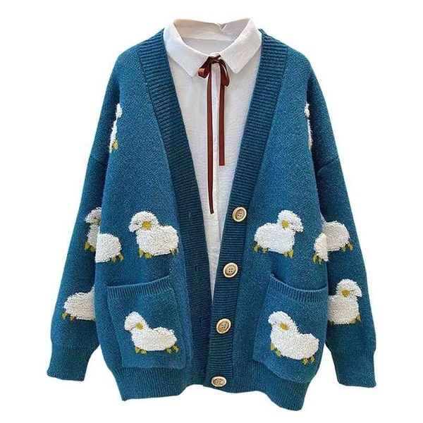 

h.sa women winter knit sweater coat v neck sheep cardigans christmas sweaters warm knitwear sueter mujer long jacket 210923, White;black