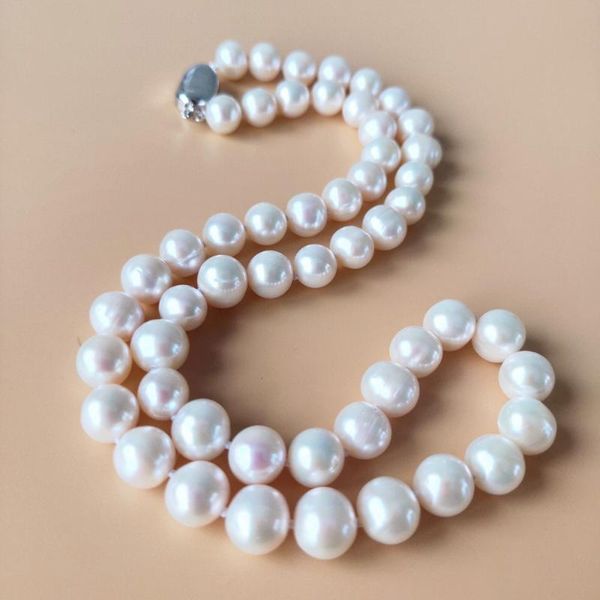 

100% natural freshwater pearl necklace 8-9mm near round 45cm bright 2 kinds of buckle end girlfriend mother gift wedding chains, Silver