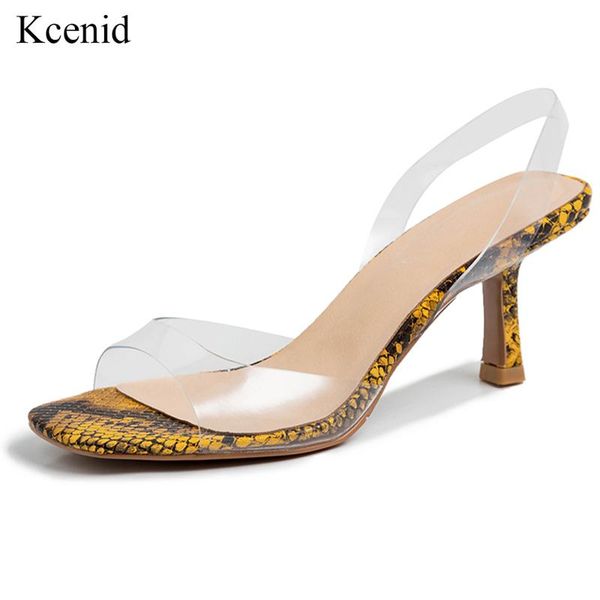 

kcenid serpentine yellow pvc transparent women shoes slip on high heels sandals 2021 plus size for ladies pumps, Black