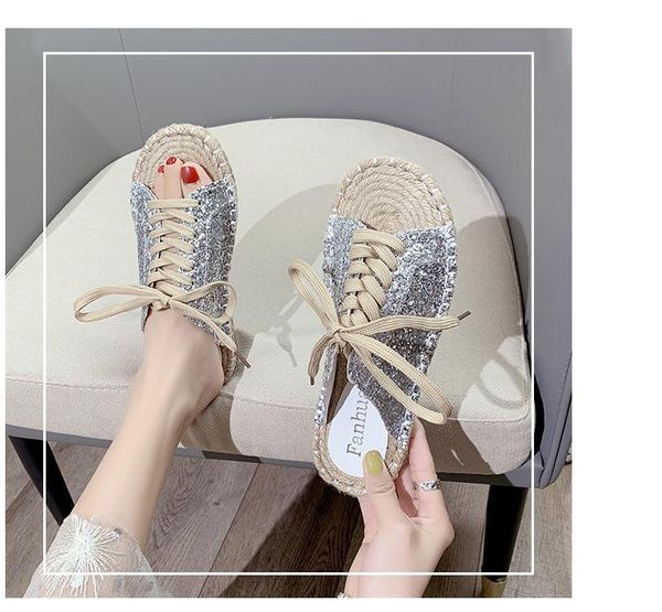 

summer fashion all-match retro linen women's sandals and slippers, Black