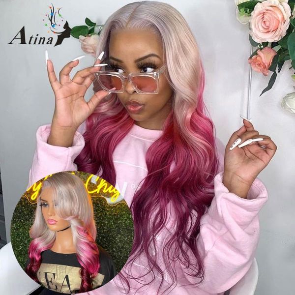 

rose red lace front human hair wig hd transparent pre plucked 99j burgundy remy glueless colored wigs for black women 250 atina1, Black;brown