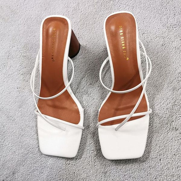 

sandals nice summer female catwalk classic square-toed open-toe thin strap thick heel wild high-heeled women shoes, Black