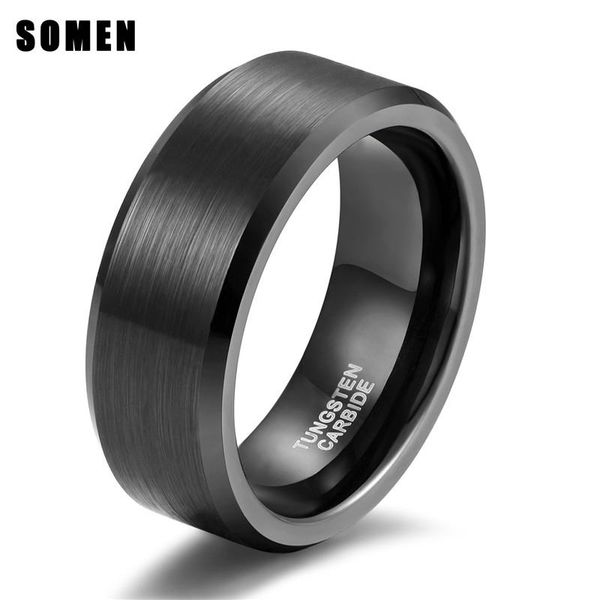 

wedding rings ring men classic 8mm pure black tungsten brushed finished band trendy male jewelry engagement love bague, Slivery;golden