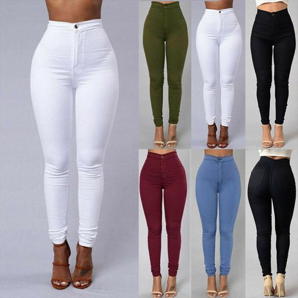 

high waist stretch denim women jean pants trousers skinny rose solid casual pencil autumn plus size s 3xl, Blue