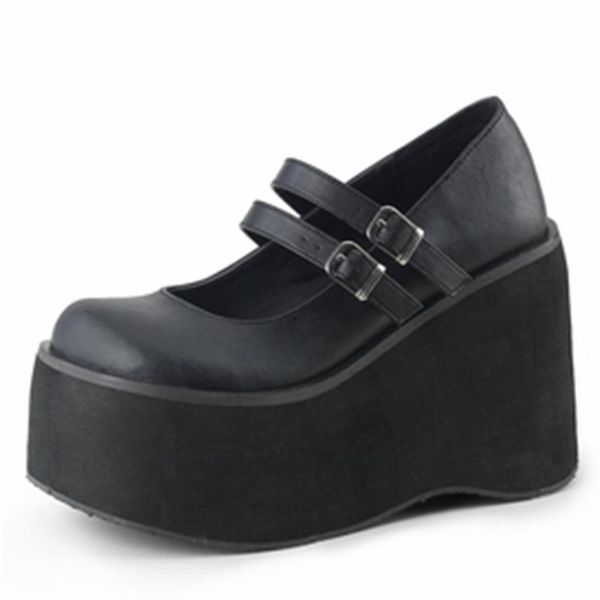 

brand female lolita cute mary janes pumps platform wedges high heels women's sweet gothic punk shoes woman dress, Black
