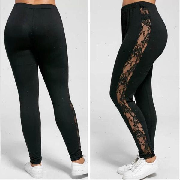 

high waist elastic solid color womens legging fitness workout clothes side lace mmujer plus size, Black