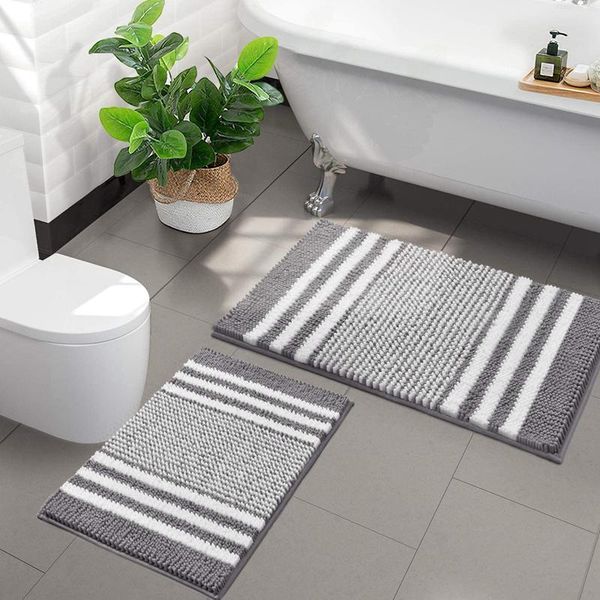 

carpets bathroom rugs and mats set, 2 piece thick chenille bath mat rug set non slip, soft plush absorbent shaggy floor